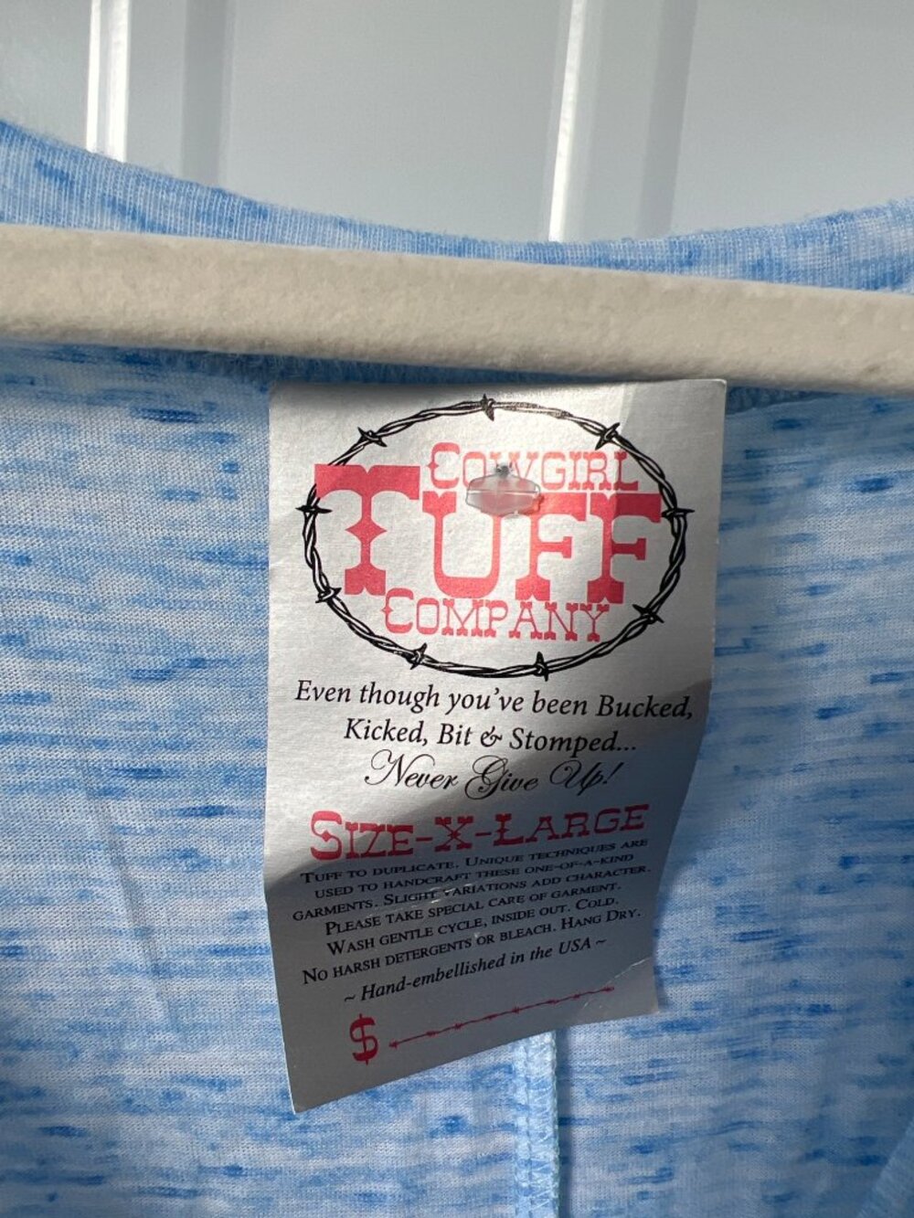 Cowgirl Tuff Company Top Tee XL Long Sleeve Graphic Blue Cross Angel Wing NEW - Picture 3 of 7